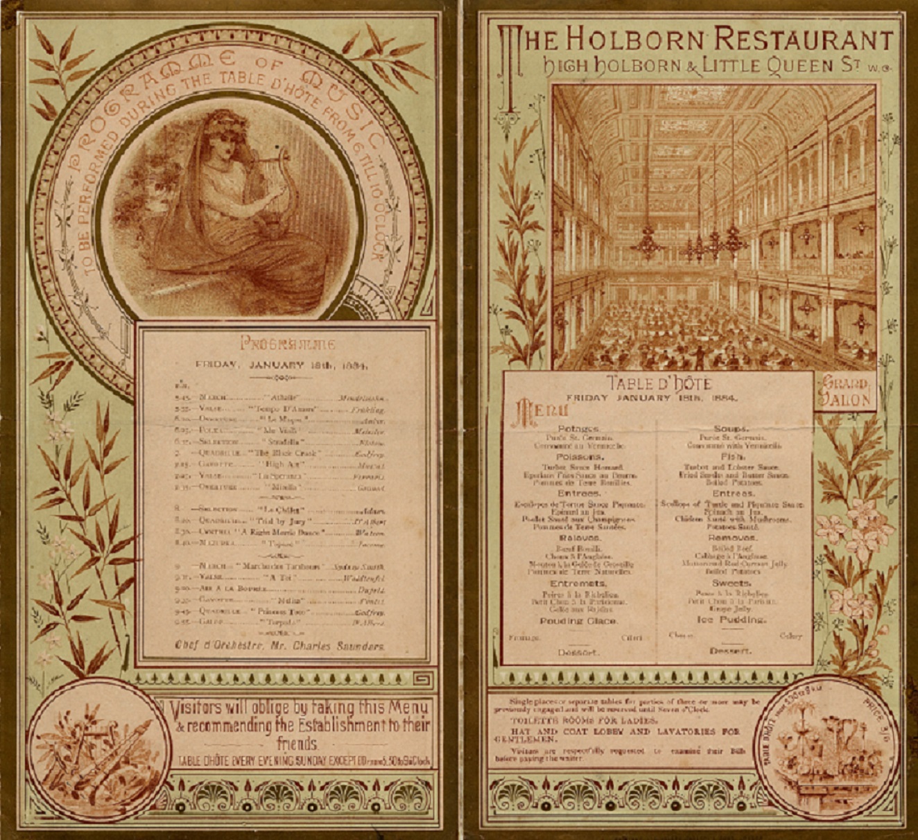 Holborn Restaurant menu, 1917