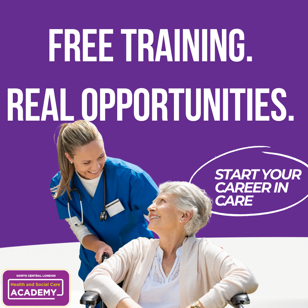 This is an image if a young woman pushing an elderly woman in a chair